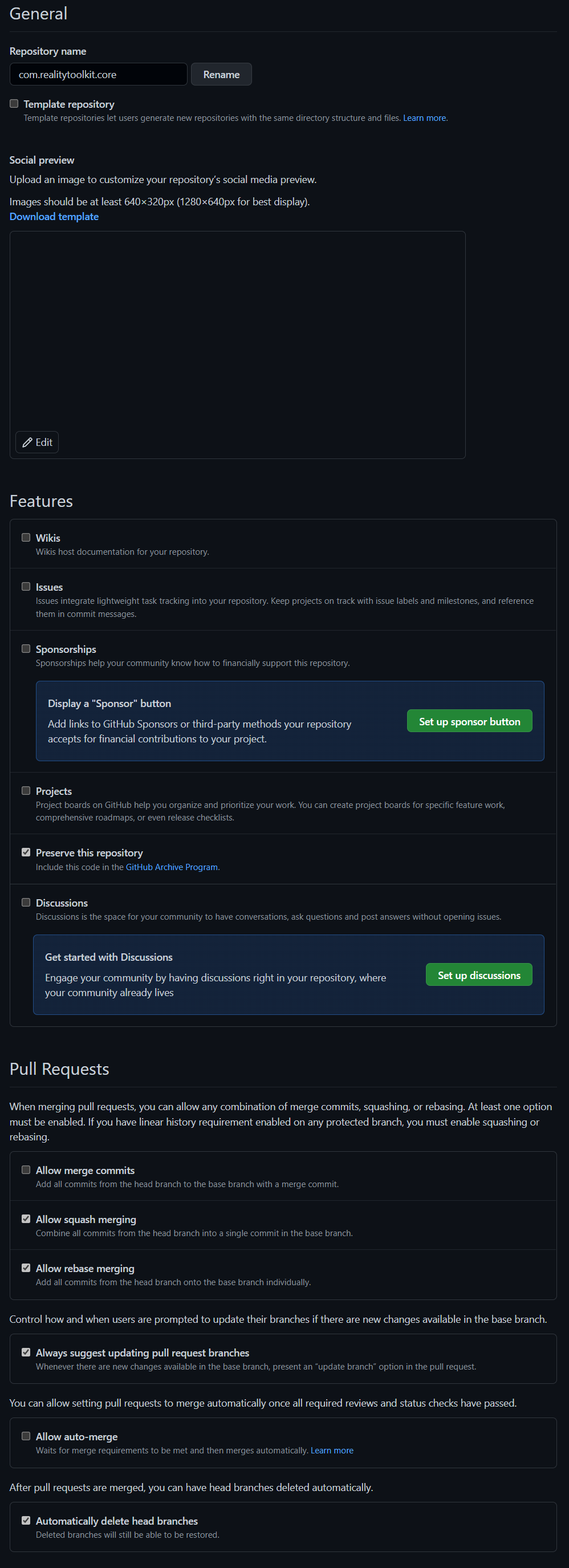 Repository default settings