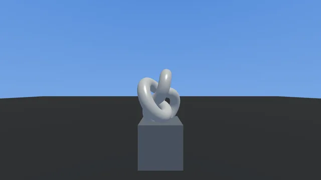 The environment playground at noon: a grey knot sculpture on a plinth under a blue gradient sky