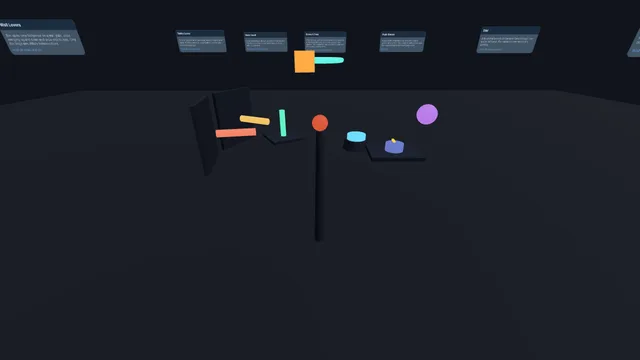 The interaction playground seen from the start position, every station in view